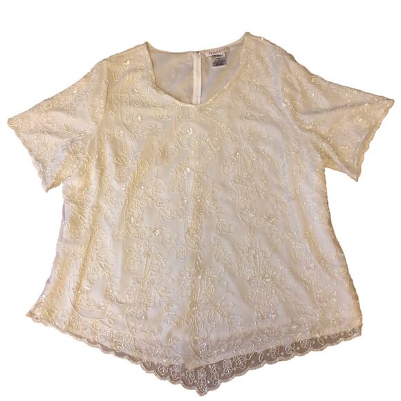 Roamans silk beaded top  scalloped short sleeves and hem size 24 W - Picture 1 of 10